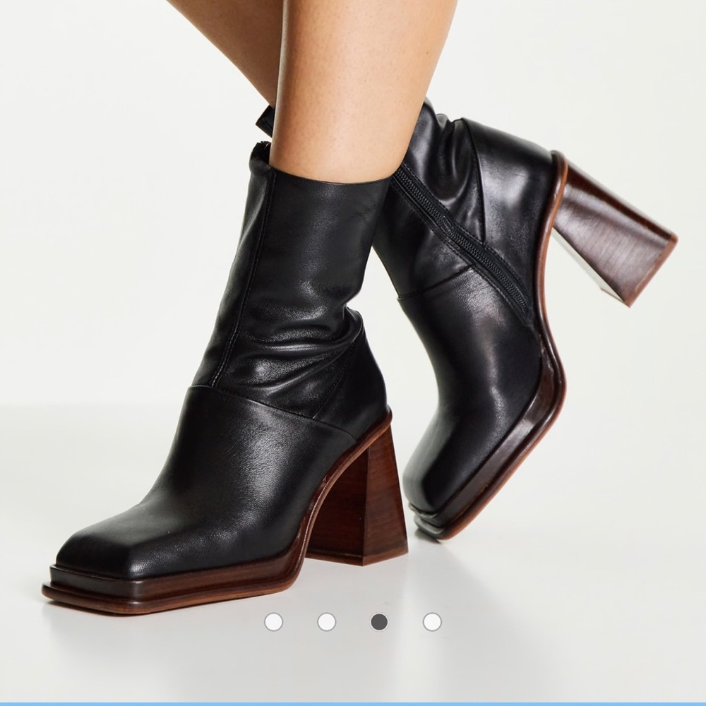 ASOS DESIGN Rochelle Premium Leather Platform Heeled Boots - Black